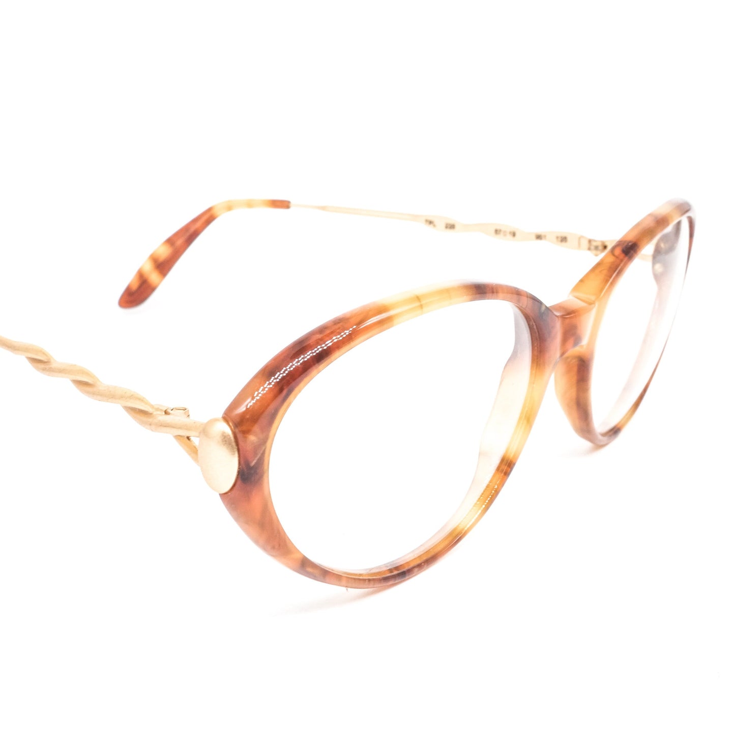 Trussardi 235 brown tortoise slim acetate cateye eyeglasses with rope temple desig, 80s nos Italy