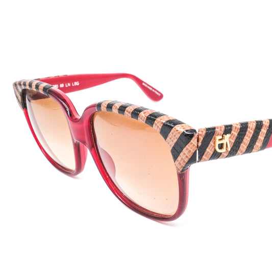 Emmanuelle Khanh 8880 69 vintage artistic sunglasses in red acetate with leather details Made in France