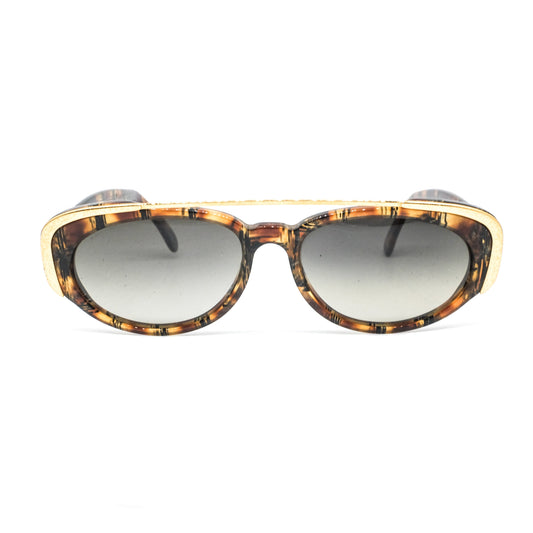 Agora by Polaroid 8297 vintage brown tortoise / golden cello oval sunglasses with black degrade lenses, 1990s NOS. Framed in Italy