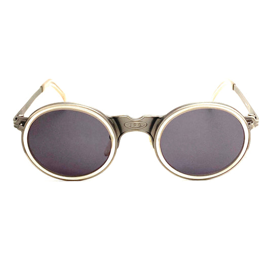 Jean Paul Gaultier 56-3272 vintage round steampunk sunglasses, gunmetal with clear rims, new old stock 90s mint