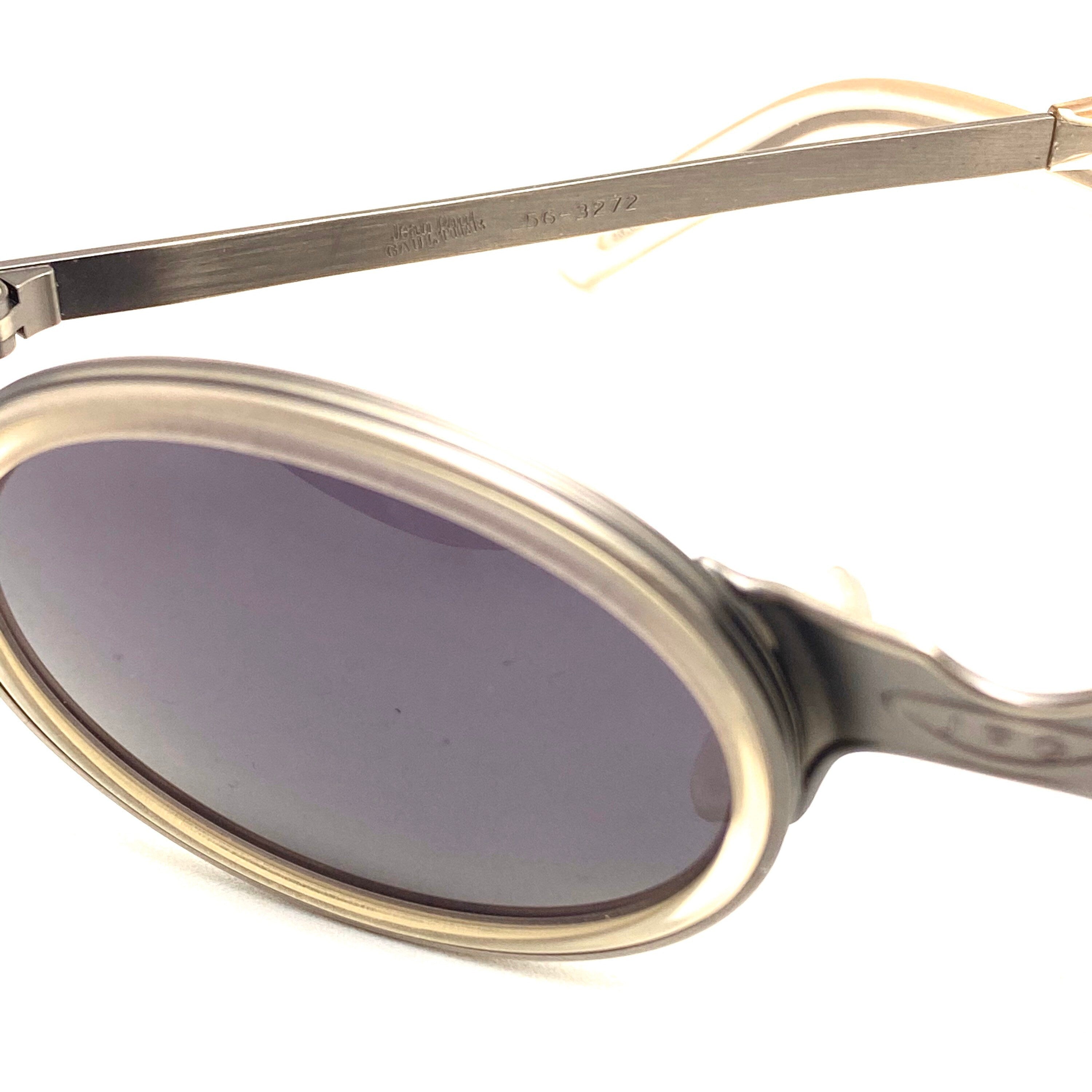 Jean Paul Gaultier 56-3272 vintage round steampunk sunglasses, gunmetal  with clear rims, new old stock 90s mint