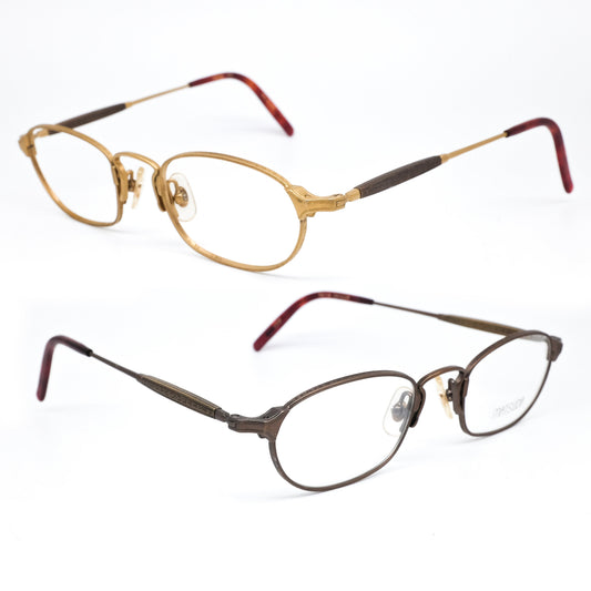 Matsuda square lenses with round corner metallic minimal eyeglasses made in Japan with wood details on temples, 1980s NOS