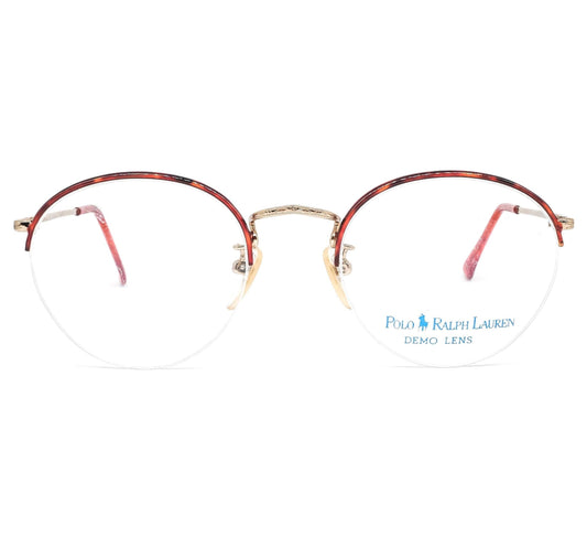 Ralph Lauren retro geeky semi rimless oval slim red tortoise cello eyeglasses frames, 90s NOS