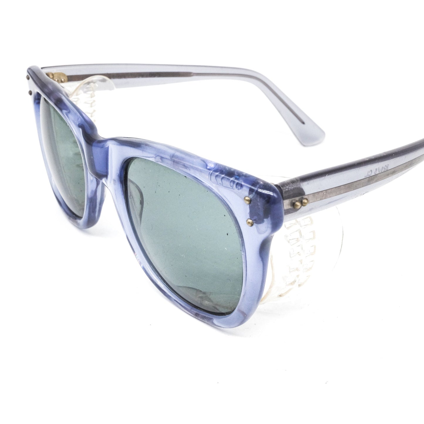 Baruffaldi translucent acetate wayfarer sunglasses with transparent side panels, new old stock 80s ITA