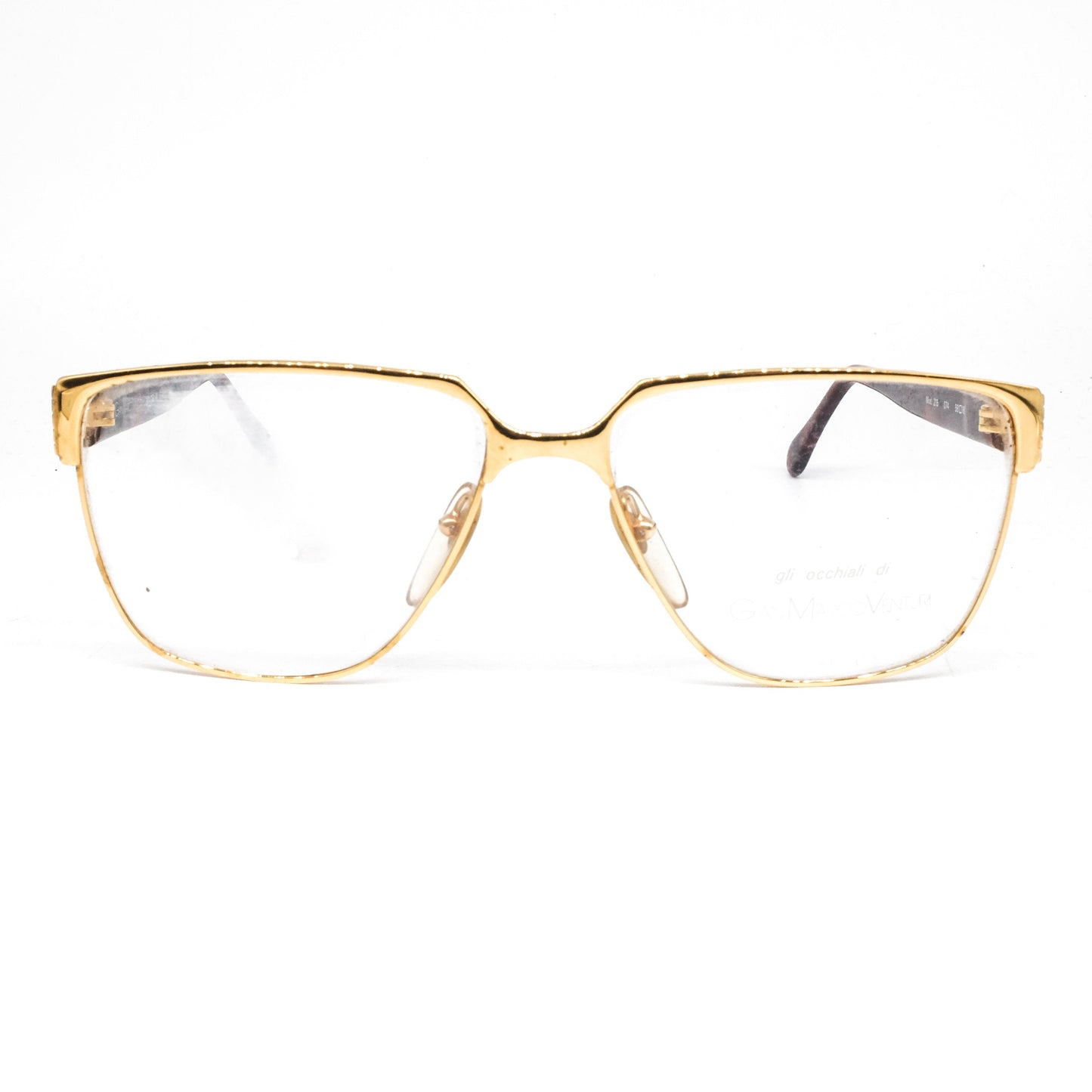 Gian Marco Venturi 215 golden brown tortoise square cello eyeglasses frames made in Italy with cut off designed hinges, NOS 1990s