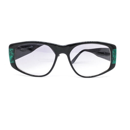 Vintage Ottica cecchini square sunglasses in black acetate with green resin details. 80s Italy NOS