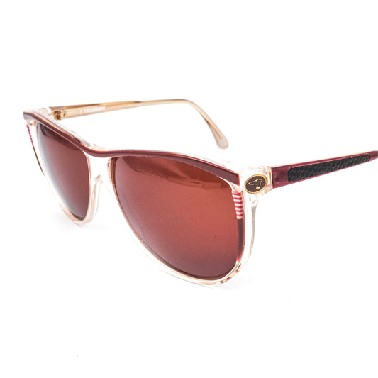 Trussardi oversized cateye sunglasses in clear/burgundy with leather inserts, NOS 80s