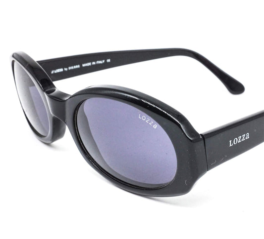 Lozza 1595 black cellulose acetate oval sunglasses with thick rim,  1970's  NOS Italy