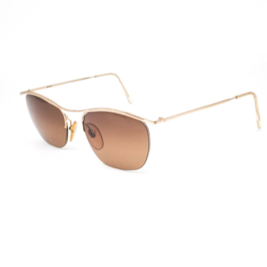 Vintage John semi rimless gold metallic square sunglasses w/ brown lenses. 80s NOS