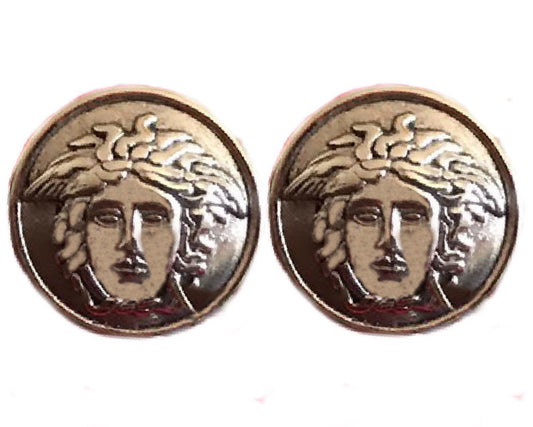 Versace silver metal medusa 90s clip earrings handcrafted with authentic Versace buttons, 2cm