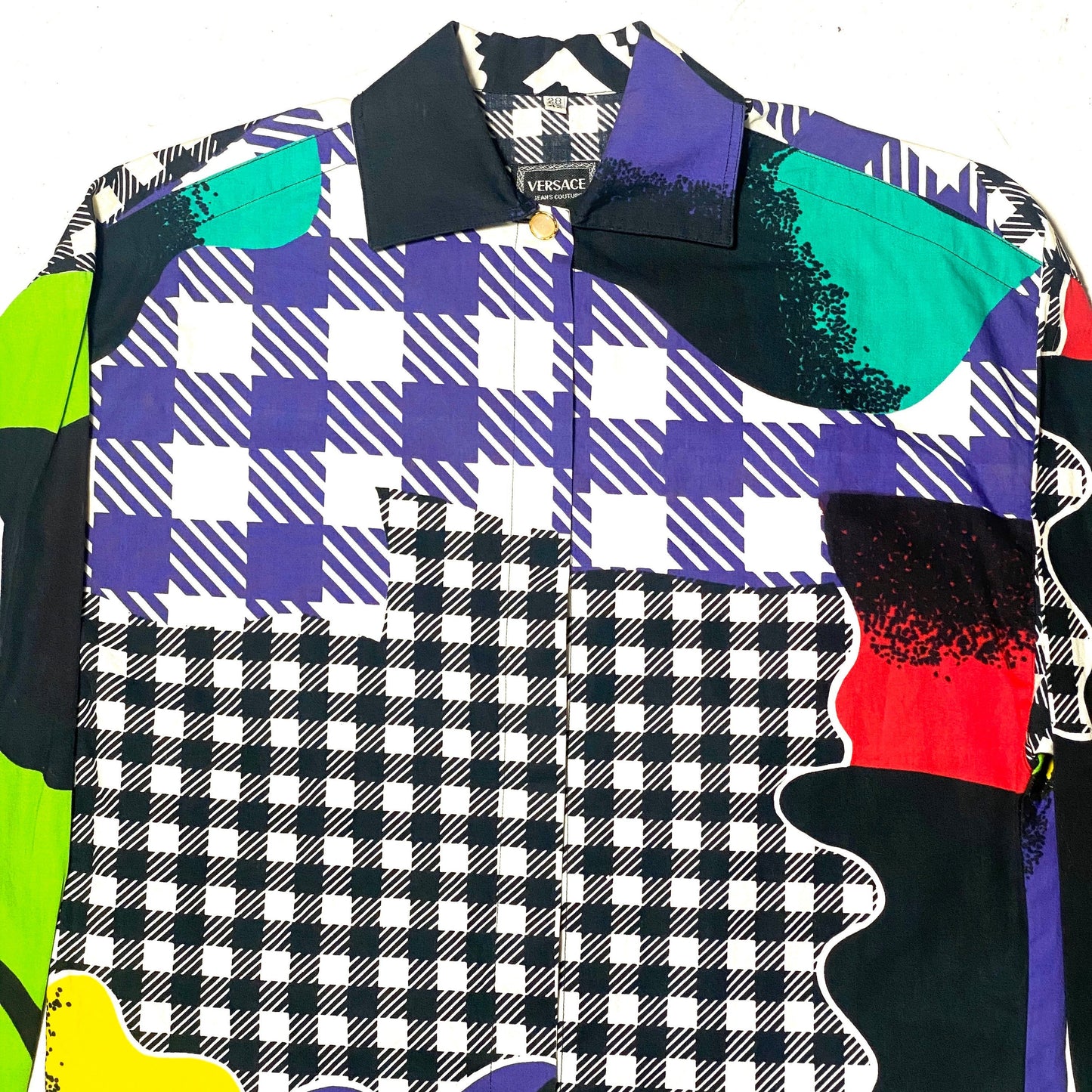 Versace Jeans Couture 90s colorful magic checkered / spotted print shirt sz M, Mint