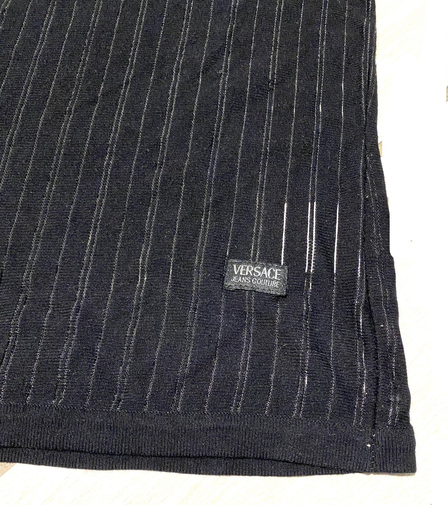 Versace Jeans couture black see through pinstripe tank top, sz M, 90s mint condition.