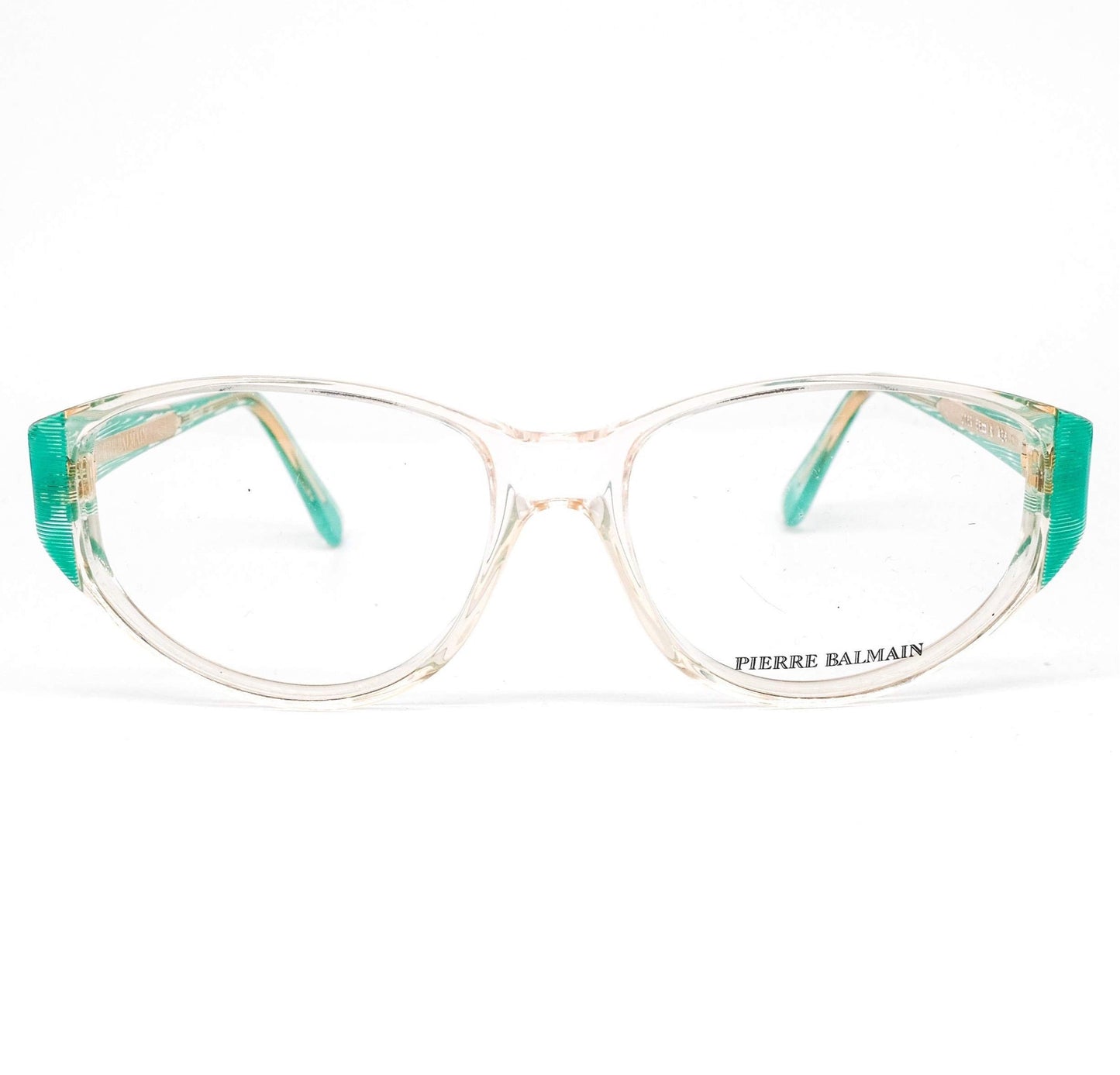 Pierre Balmain 2159 green/clear cat eye eyeglasses frames, NOS 80s Made in France