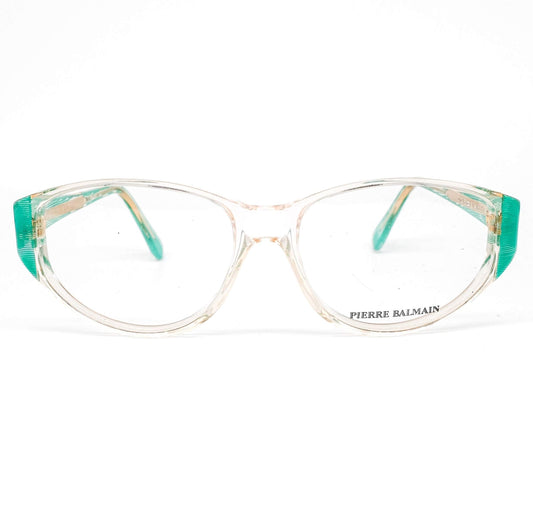 Pierre Balmain 2159 green/clear cat eye eyeglasses frames, NOS 80s Made in France