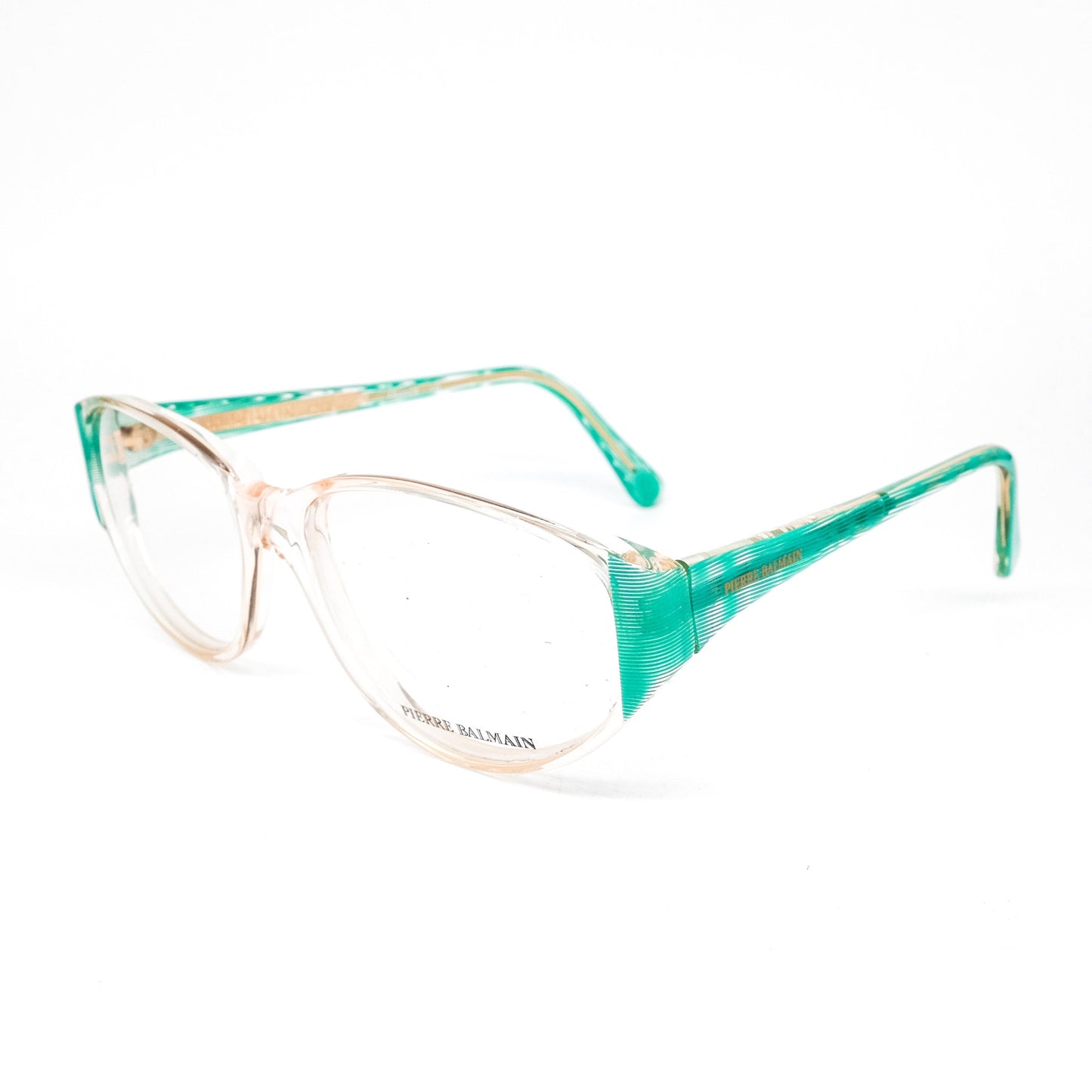 Pierre Balmain 2159 green/clear cat eye eyeglasses frames, NOS 80s Made in France