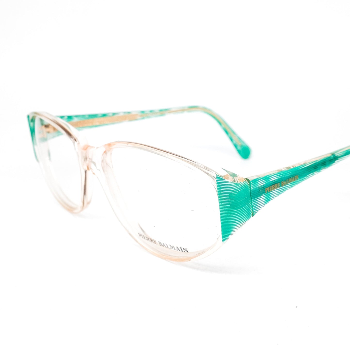 Pierre Balmain 2159 green/clear cat eye eyeglasses frames, NOS 80s Made in France