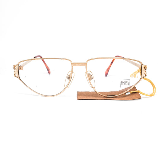 Enrico Coveri 311 600 gold metallic eyeglasses frames with cut off hinges, 1990s NOS Italy