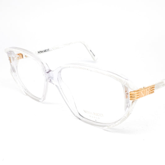 Nina Ricci 2402 vintage butterfly eyeglasses frames in clear acetate w/ gold details, NOS 80s Handmade in France