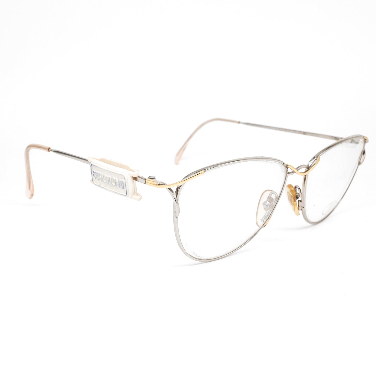 Fendi silver/gold Metal cateye eyeglasses frames, 2 inverted colorways,NOS 80s Italy