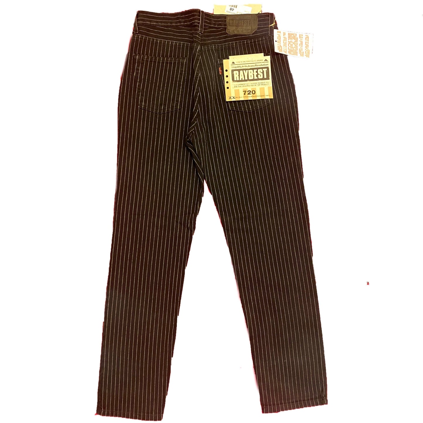 Raybest NOS black pinstripe 501 jeans straight cut made in Italy in the 80s, great fit and quality, mint by