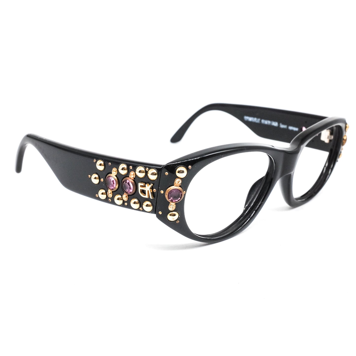 Emmanuelle Khanh 9490 artistic rivet enriched wayfarer eyeglasses frame in black cellulose acetate Made in France