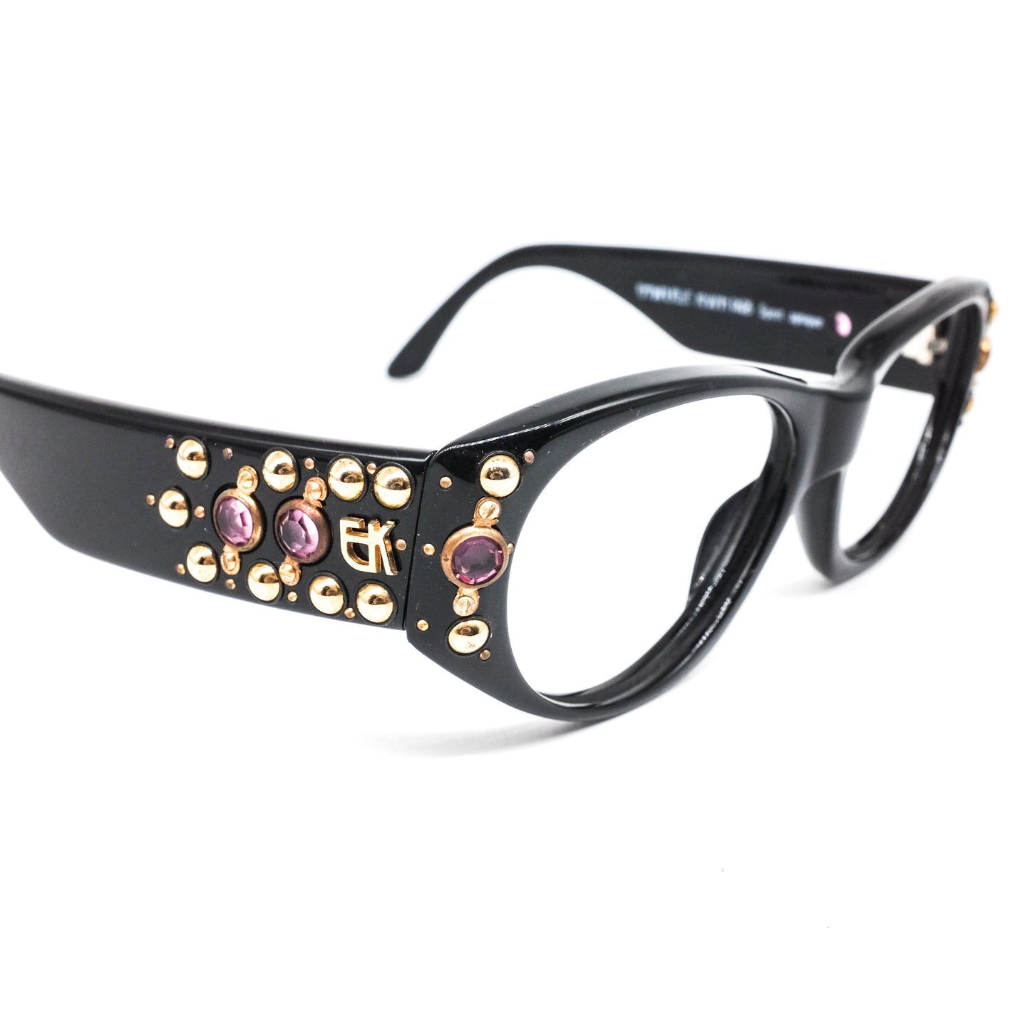 Emmanuelle Khanh 9490 artistic rivet enriched wayfarer eyeglasses frame in black cellulose acetate Made in France