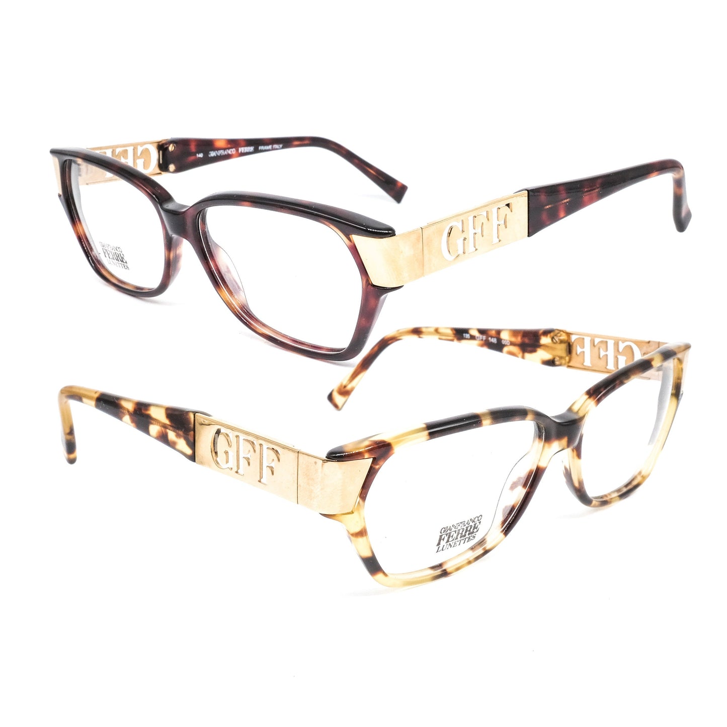 Gianfranco Ferrè square tortoise gold eyeglasses frames made in Italy, 1980s NOS