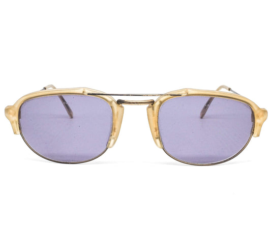 Lozza Philippe pale yellow/copper toned cello round corner square sunglasses 1970's  NOS Italy