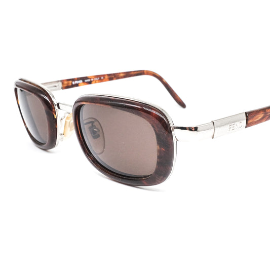 Fendi squared tortoise cello/silver metal sunglasses made in Italy 80s