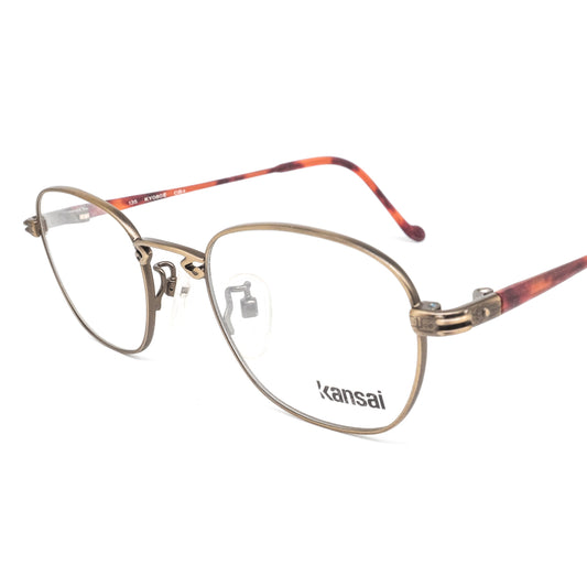 Kansai classical and nerdy square cable rim eyeglasses in gold and brown tortoise temples made in Japan, 1980s NOS
