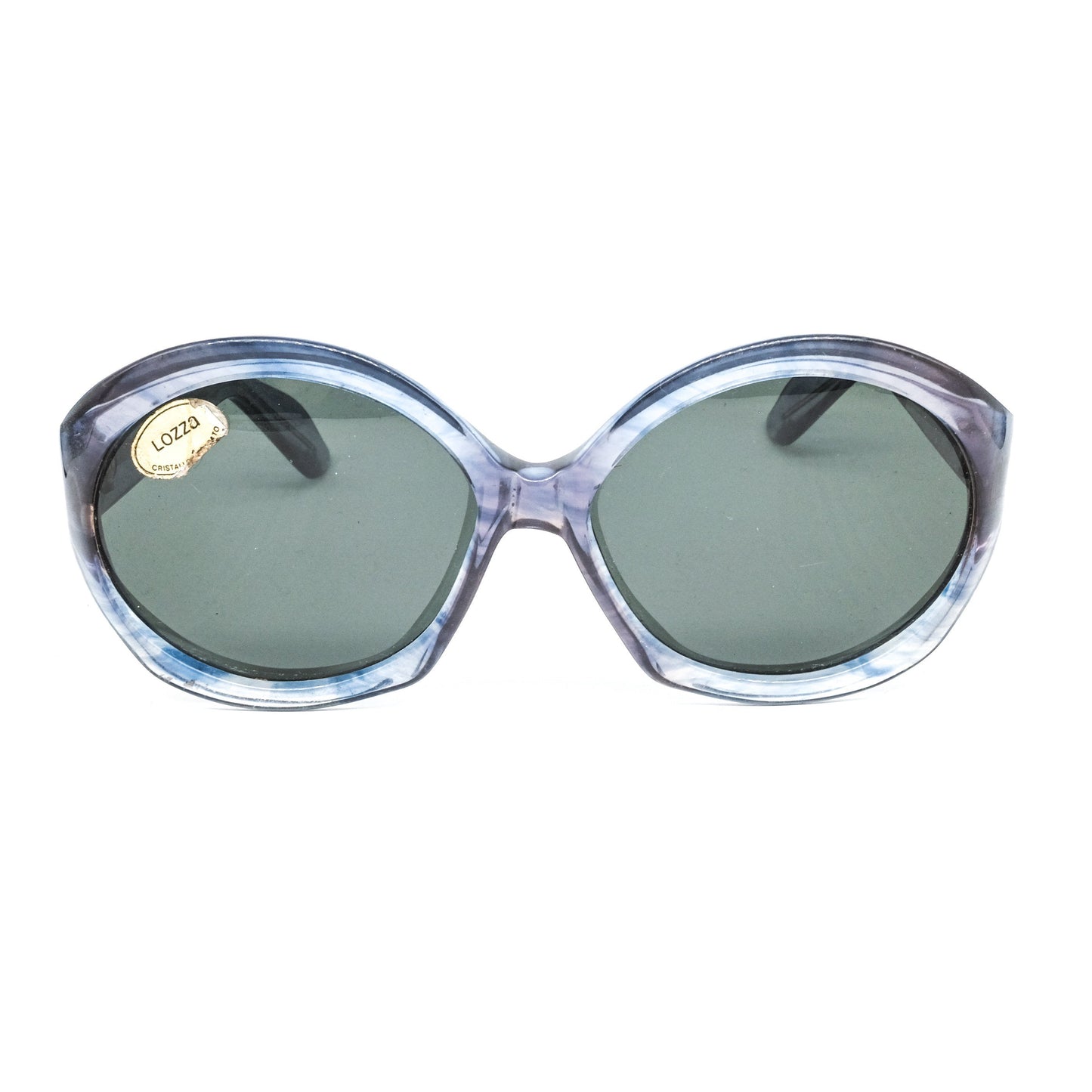 Lozza blue translucent acetate butterfly sunglasses with black lenses. NOS 80s Italy