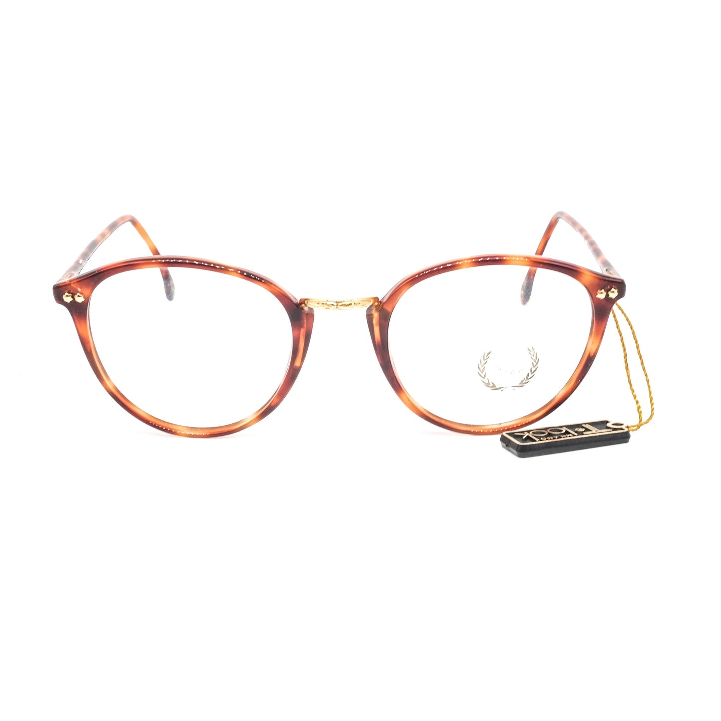 T look brown tortoise acetate wayfarer style eyeglasses frames with golden nose bridge made in italy, 1980s nos