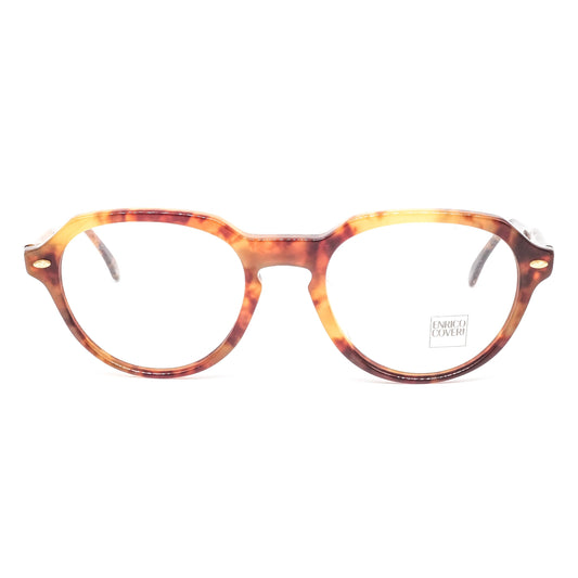 Enrico Coveri 122 910 brown tortoise acetate pantos eyeglasses frames, 1990s NOS Italy