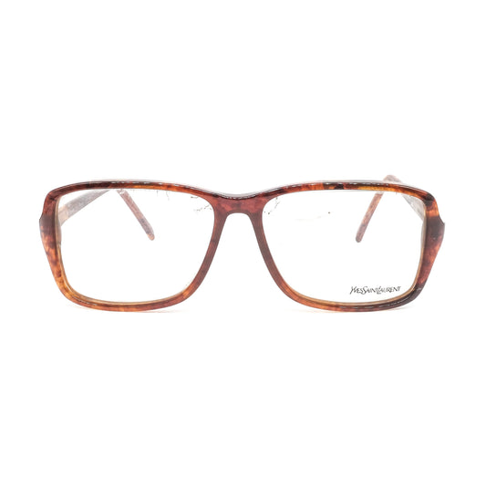 YSL Saint Laurent 025 brown cellulose acetate square eyeglasses frames, 1970s NOS France.