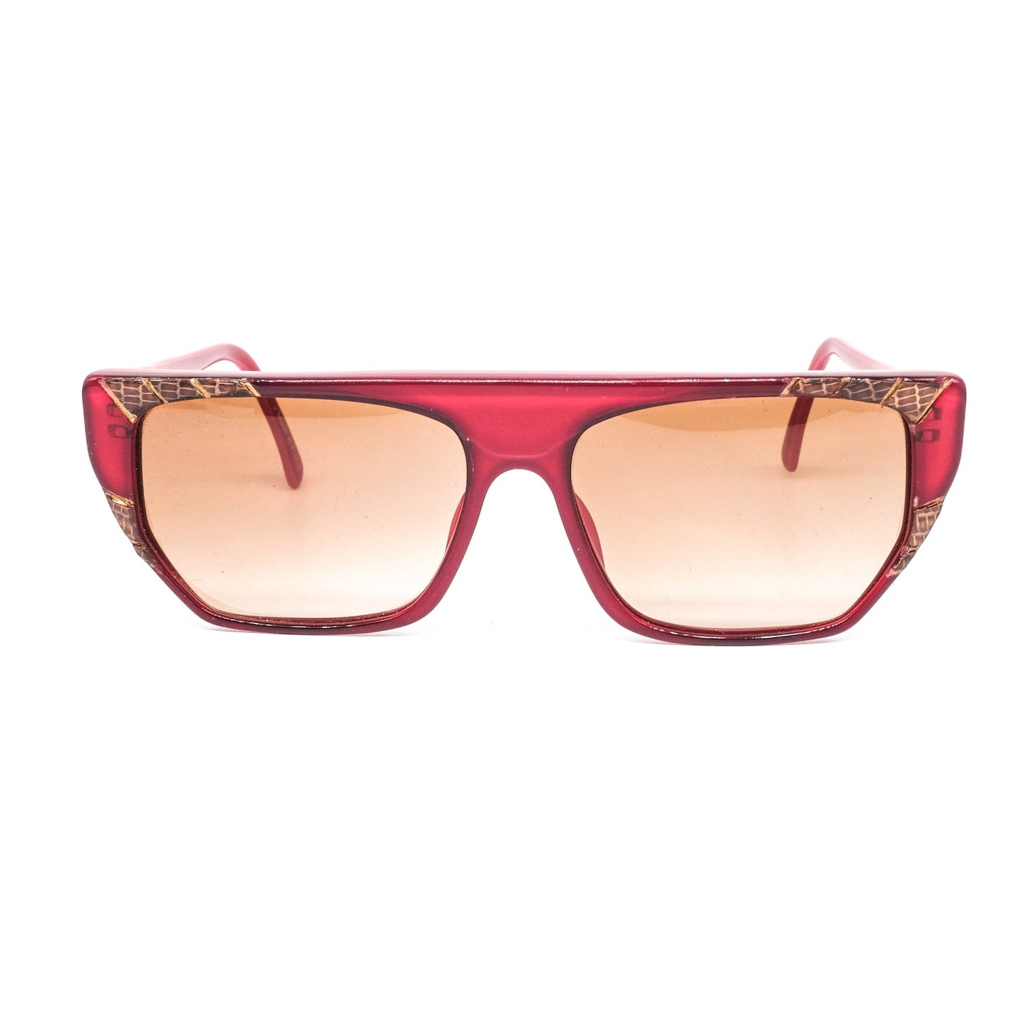 Emmanuelle Khanh 6060 69 vintage artistic sunglasses in red acetate with leather details Made in France