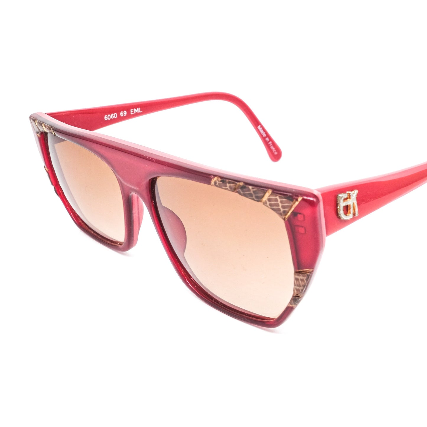 Emmanuelle Khanh 6060 69 vintage artistic sunglasses in red acetate with leather details Made in France