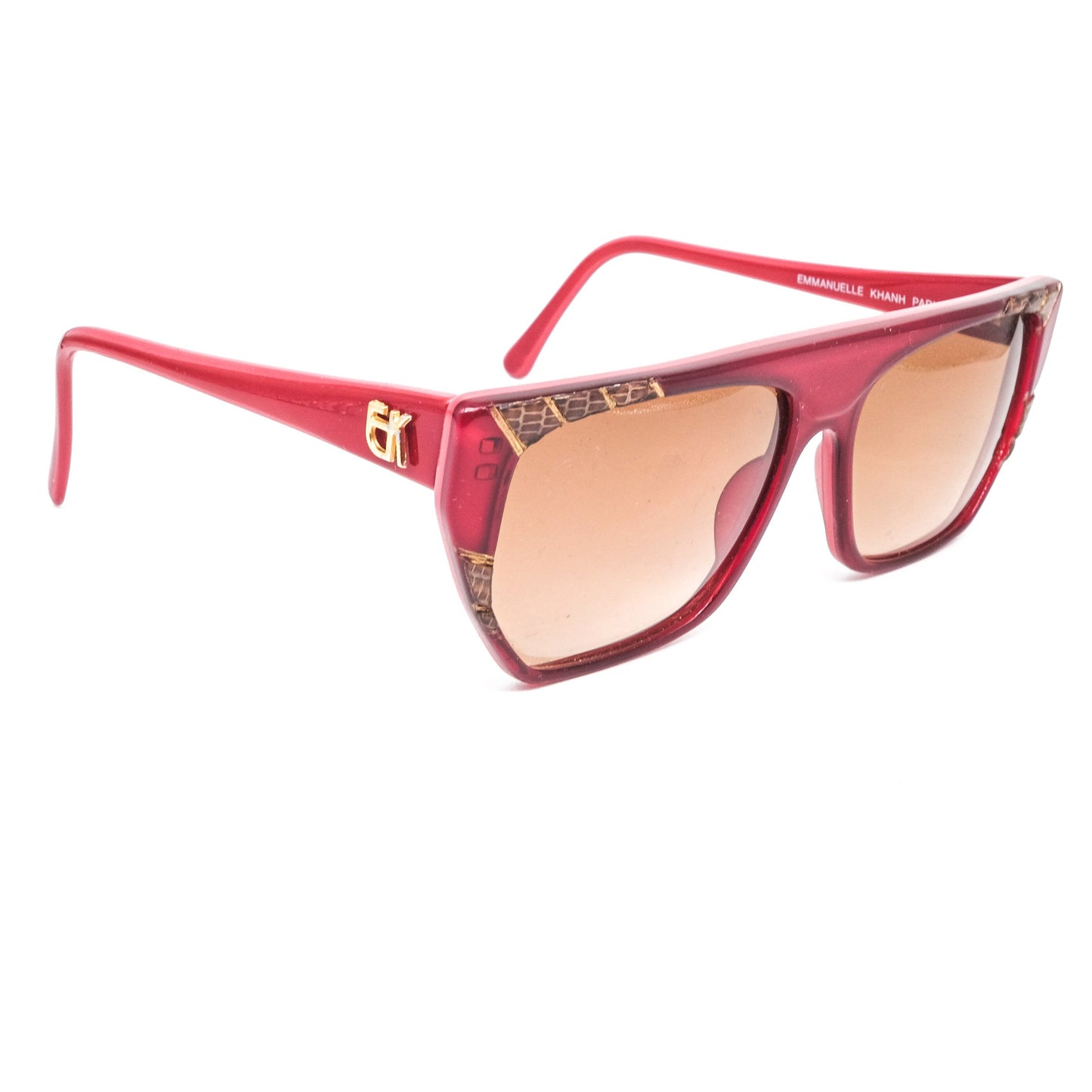 Emmanuelle Khanh 6060 69 vintage artistic sunglasses in red acetate with leather details Made in France