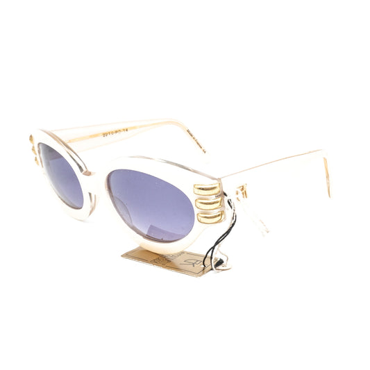 Emmanuelle Khanh 2210 vintage artistic oval sunglasses in white acetate with golden details Made in France