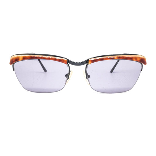 Missoni m-4 vintge square semi rimless sunglasses in black metal with brown tortoise acetate browline details. 80s NOS Italy