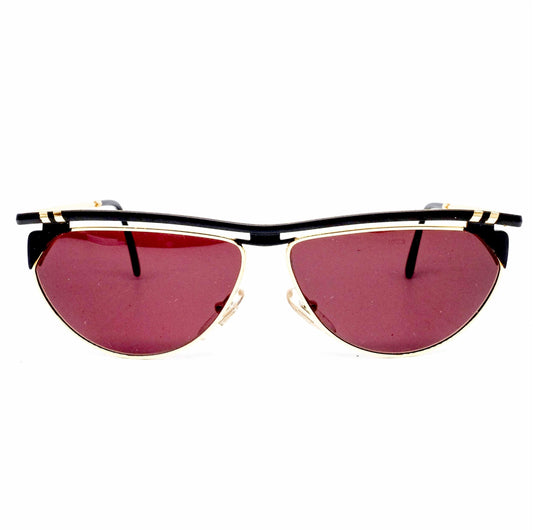 Lozza moon black metallic cateye sunglasses with golden rim in clip on style, made in Italy 1990s NOS