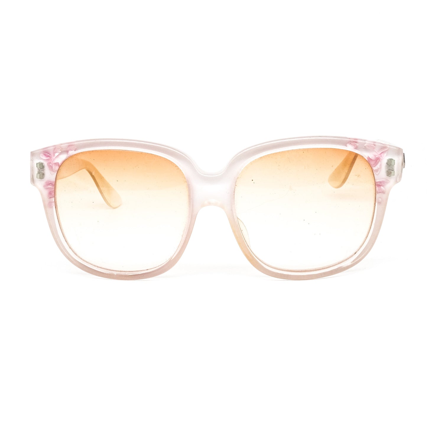 Emmanuelle Khanh vintage artistic square sunglasses in white clear acetate with cherry blossom details Made in France