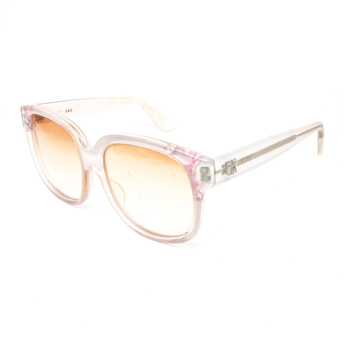 Emmanuelle Khanh vintage artistic square sunglasses in white clear acetate with cherry blossom details Made in France