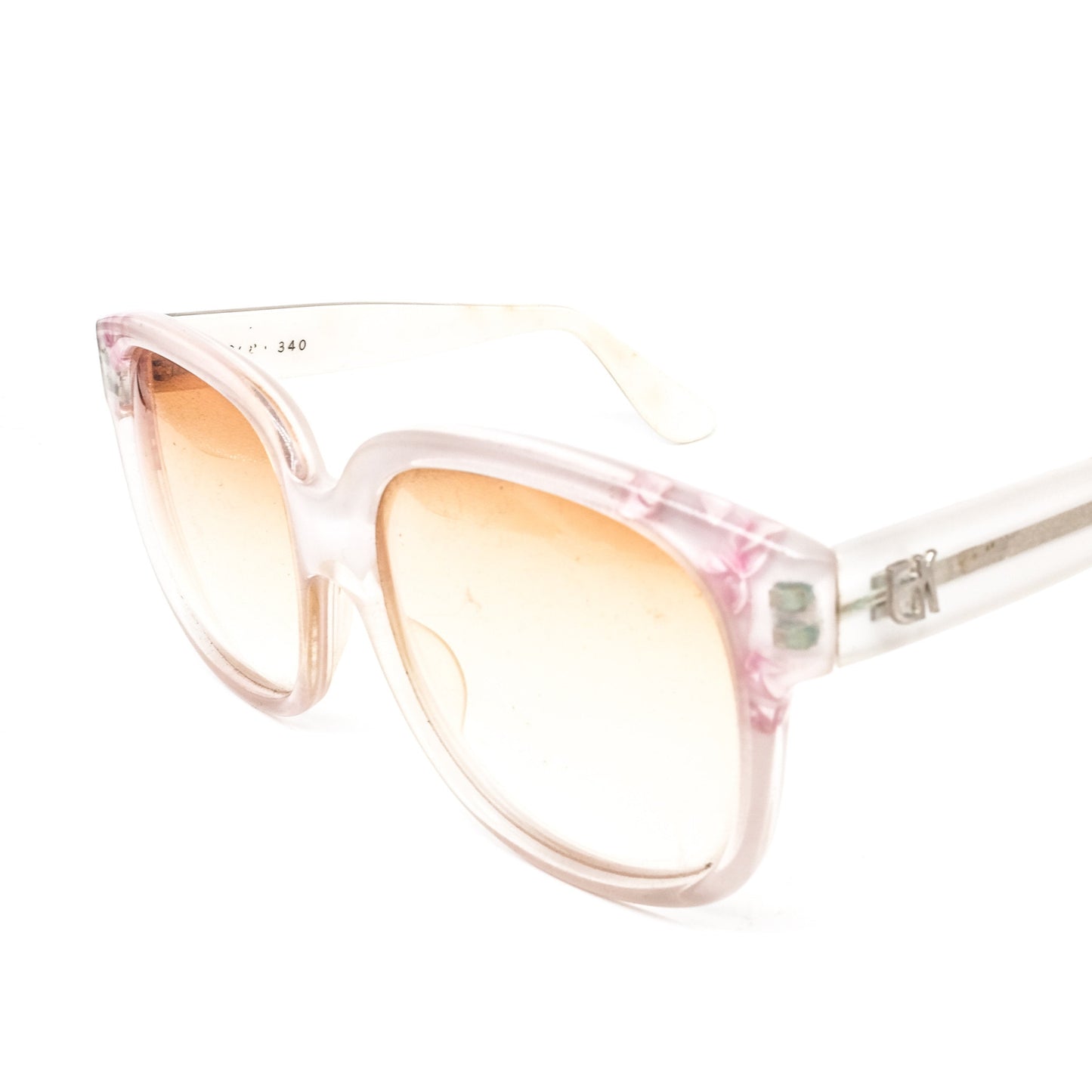 Emmanuelle Khanh vintage artistic square sunglasses in white clear acetate with cherry blossom details Made in France