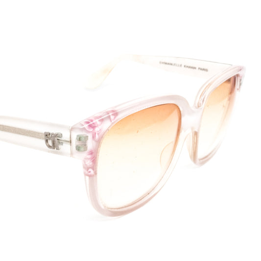 Emmanuelle Khanh vintage artistic square sunglasses in white clear acetate with cherry blossom details Made in France