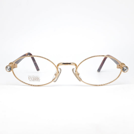 Gianfranco Ferrè GFF 354 brown tortoise/golden eyeglasses frames enriched with crystal, NOS 1990s made in Italy.