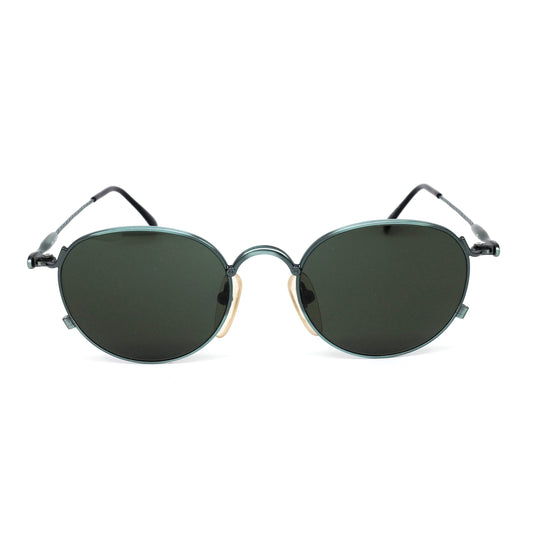 Jean Paul Gaultier 55-2172 round steampunk sunglasses with green metallic rim and temples, new old stock 90s mint made in Japan