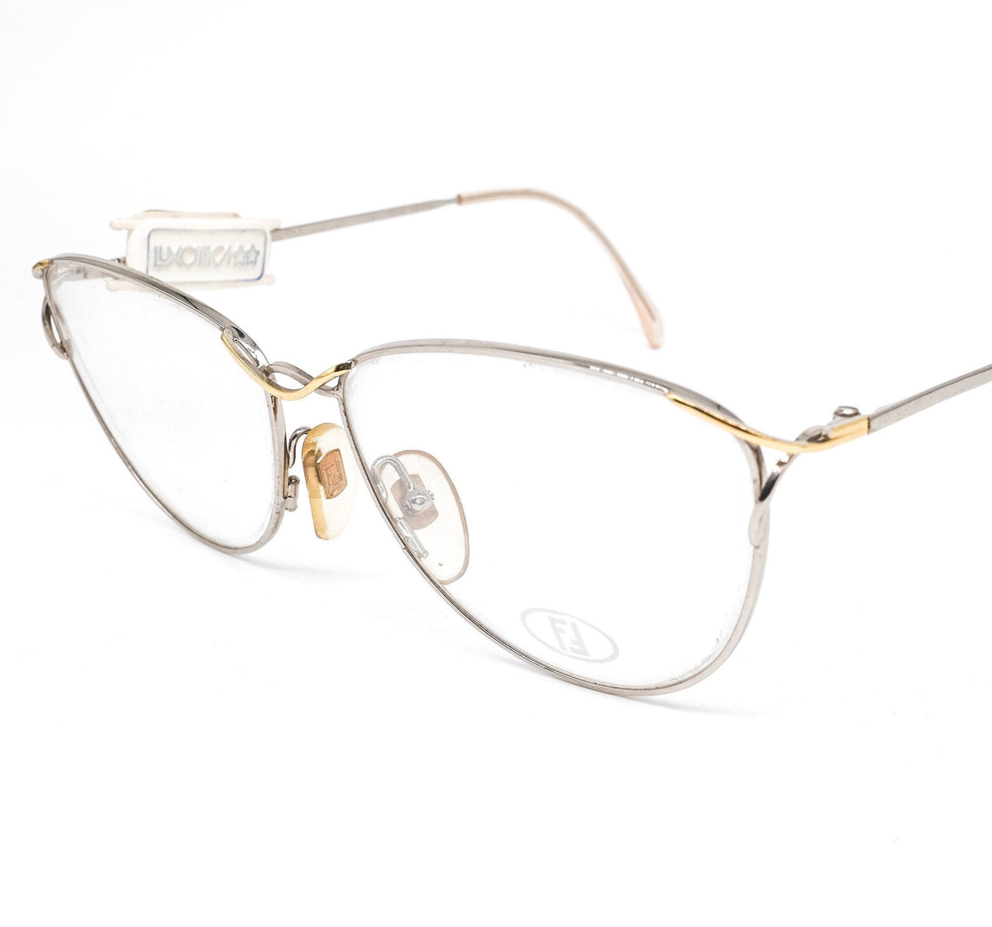 Fendi silver/gold Metal cateye eyeglasses frames, 2 inverted colorways,NOS 80s Italy