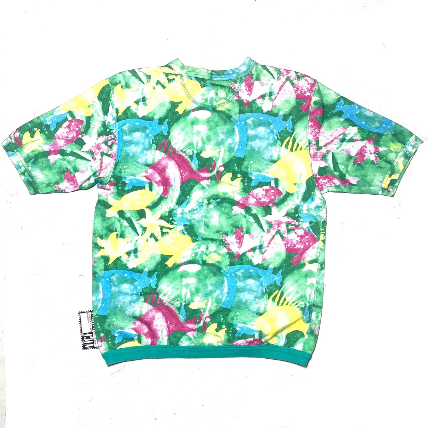 Best Company 80s short sleeve sweatshirt with colorful sea themed allover print, fancy tie dye style, mint condition