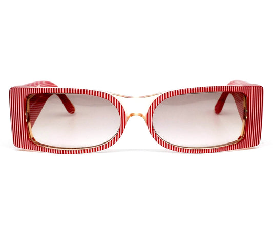 IDC french riviera square rim sunglasses in red/clear pinstripe made in France in the 80s