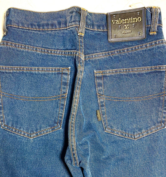 Valentino 90s NOS straight cut petrol indigo blue jeans denim trousers size 31
